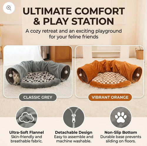 2-in-1 Cat Tunnel Bed – Play & Sleep