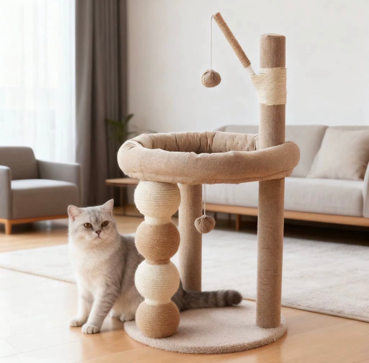 Integrated Cat Scratching Post and Bed