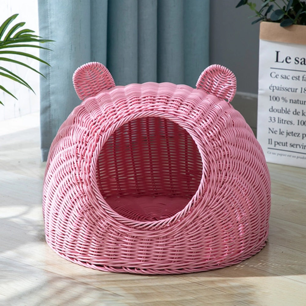 Semi-Enclosed Rattan Cat Bed