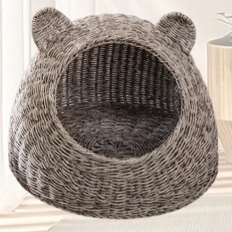 Semi-Enclosed Rattan Cat Bed