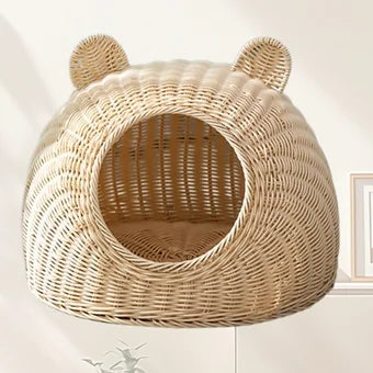 Semi-Enclosed Rattan Cat Bed